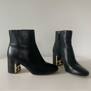 Tory Burch Black Heeled Booties (7.5) with Gold Accent